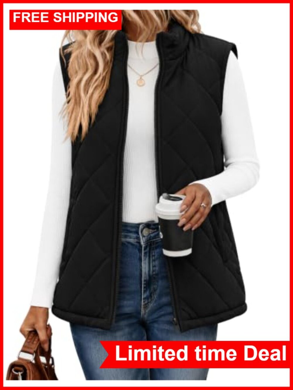 Zeagoo Women's Quilted Puffer Vest Zip Up Sleeveless Jacket Fall Winter